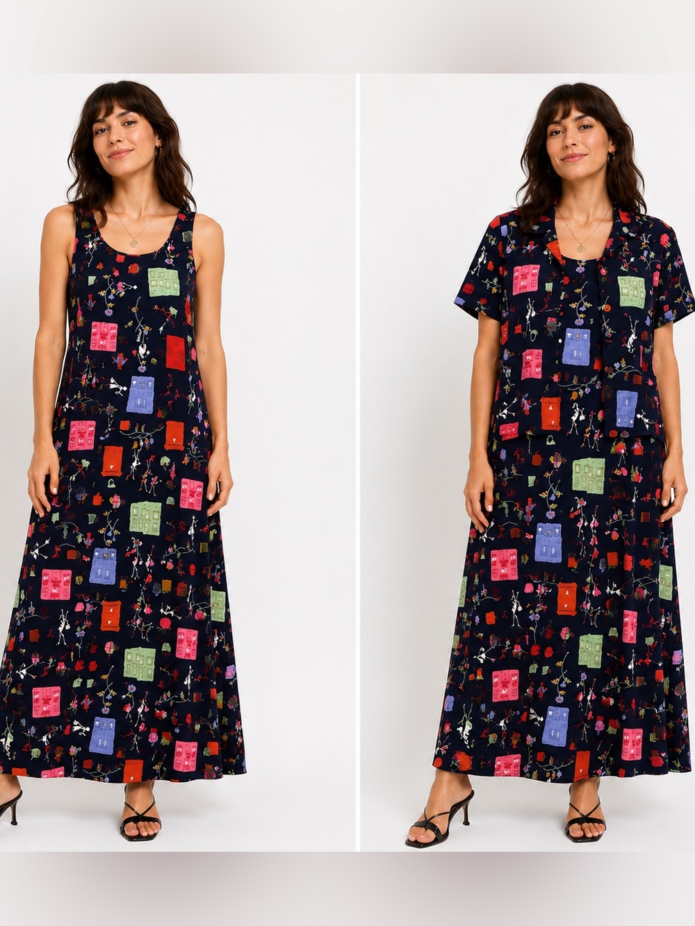 Vintage David Dart Sport Novelty Print Rayon Maxi Dress & Matching Top Set ML